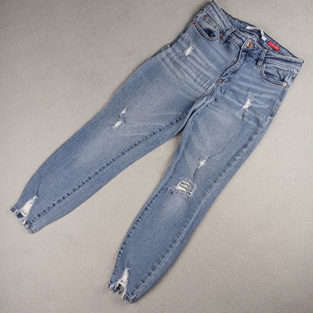 Celebrity Pink The Rider Jeans Womens 7/28 Distressed Frayed Light Wash Blue